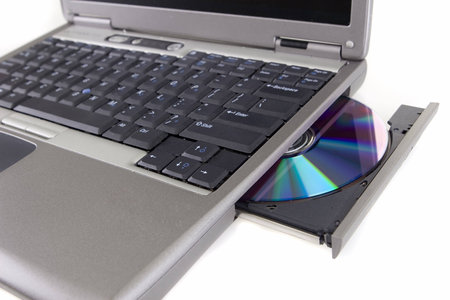 Laptop with DVD/CD drive openの写真素材