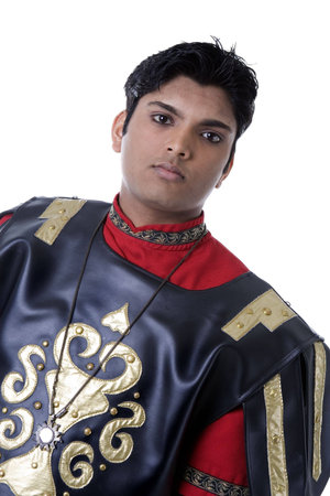 Adult Male Indian Model dressed as Roman Soldier over white background