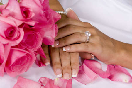 Close up of bouquet,hands and ringsの写真素材