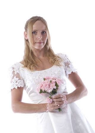Young blond woman in wedding dressの写真素材