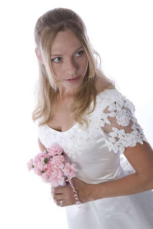 Young blond woman in wedding dressの写真素材