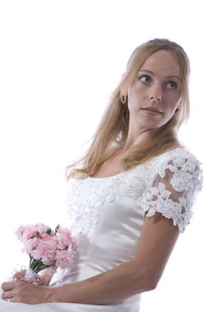 Young blond woman in wedding dressの写真素材