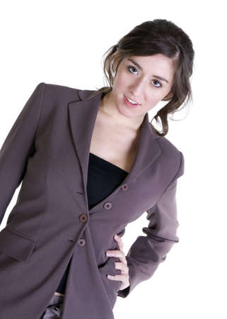Female model in Business Casual clothes over white backgroundの写真素材