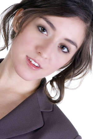 Female model in Business Casual clothes over white backgroundの写真素材