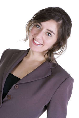 Female model in Business Casual clothes over white backgroundの写真素材