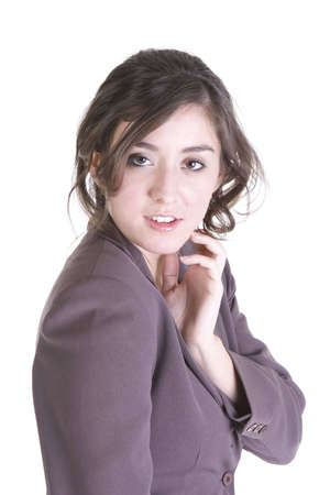 Female model in Business Casual clothes over white backgroundの写真素材
