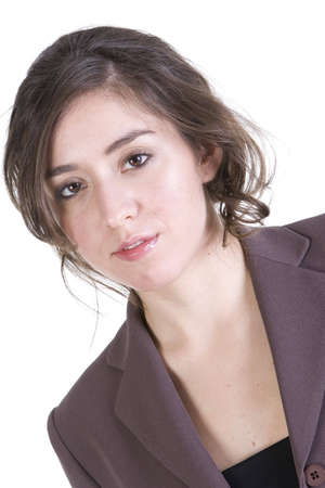 Female model in Business Casual clothes over white backgroundの写真素材