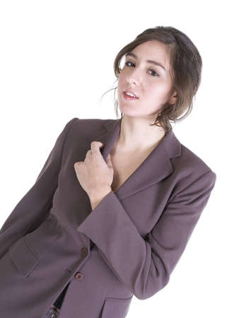 Female model in Business Casual clothes over white backgroundの写真素材