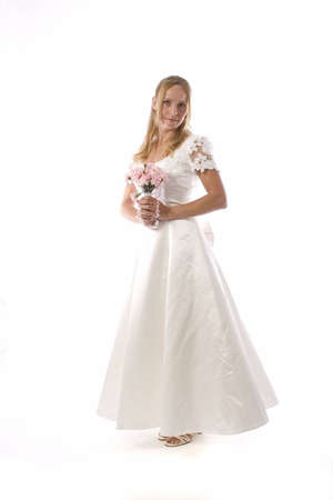 Young blond woman in wedding dressの写真素材