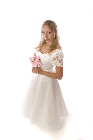 Young blond woman in wedding dressの写真素材