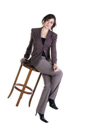 Female model in Business Casual clothes over white backgroundの写真素材