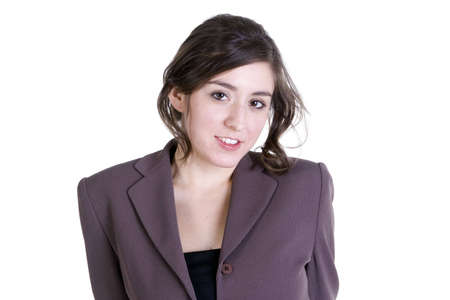 Female model in Business Casual clothes over white backgroundの写真素材