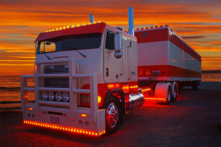 Freightliner Cabover at the Beachのeditorial素材