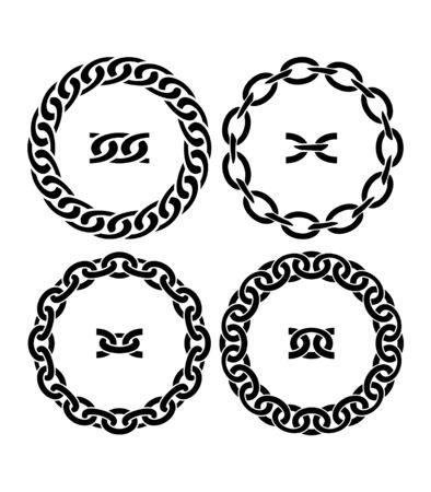 Circular metal chains vector pattern set of brushesのイラスト素材
