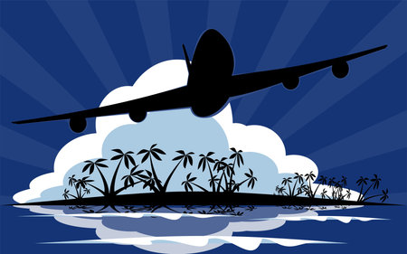 warm tropical island Vector illustration with mountain posterのイラスト素材