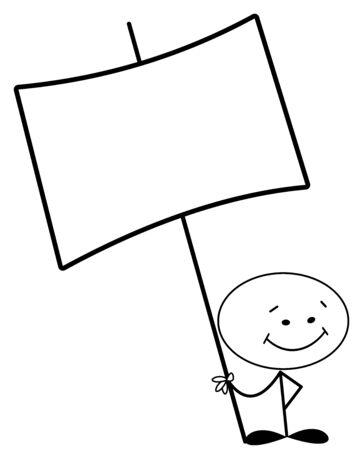 Stickman holding big blank sign with copy spaceのイラスト素材