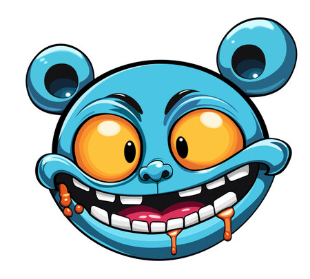 Funny cartoon monster face with eyes and mouth. Vector illustration.のイラスト素材