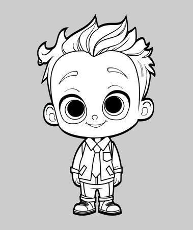 Cute Cartoon Boy Vector Illustration for Coloring Book or Pageのイラスト素材