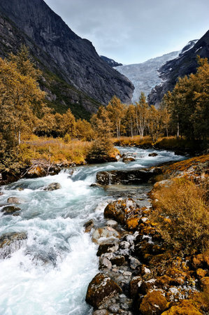 Blue Glacier of Briksdal の写真素材