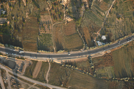 Aerial view of the road between Cavusin and Goreme in Cappadocia, Turkey