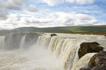 Breathtaking view of a beautiful Godafoss waterfall in Icelandの写真素材