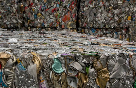 Crushed can baled for recycleing .の写真素材