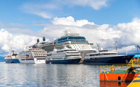 Ushuaia / Argentina- January 23, 2020: The Southern Argentinian port of Ushuaia provides docking for a large number of cruise ships that use it as a base to sail to Antarctica.のeditorial素材
