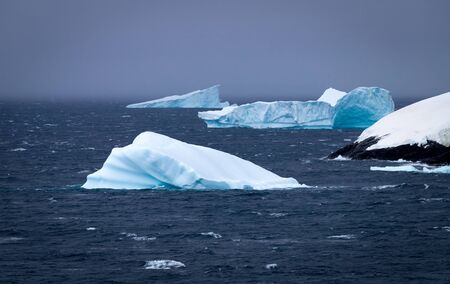 Icebergs floating in the Antarctic after calving off the numerous glaciers in the area.の写真素材