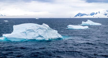 Icebergs floating in the Antarctic after calving off the numerous glaciers in the area.の写真素材