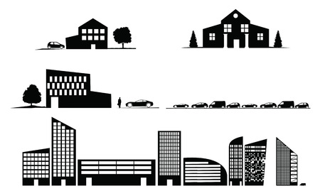 sillhouette os houses buildingsのイラスト素材
