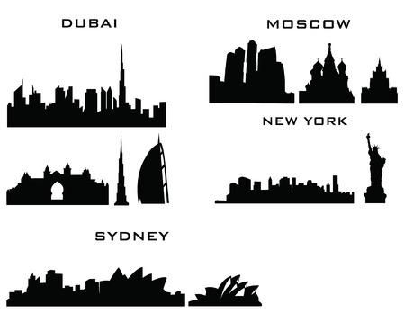 sillhouette of cities new york sydney dubai moscowのイラスト素材