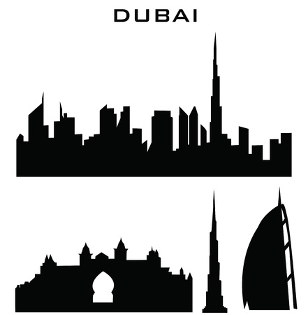 sillhouette of dubai buildingsのイラスト素材
