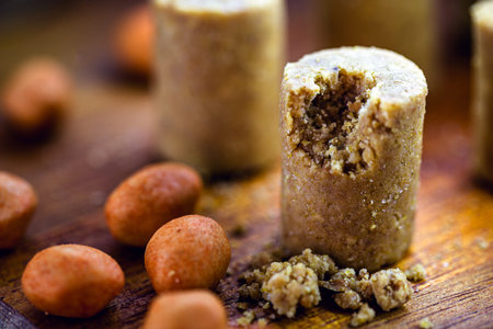 typical Brazilian sweet, called paÃ§oquinha or pacoca. Traditional Brazilian ground peanut jam for...