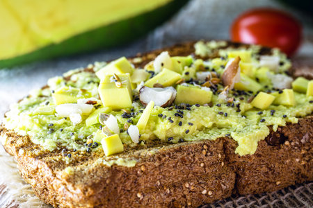avocado with toasted bread, vegetarian and healthy meal.