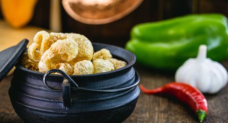 fried pork belly and skin. Crackling pururuca, typical Brazilian food in Minas Geraisの写真素材