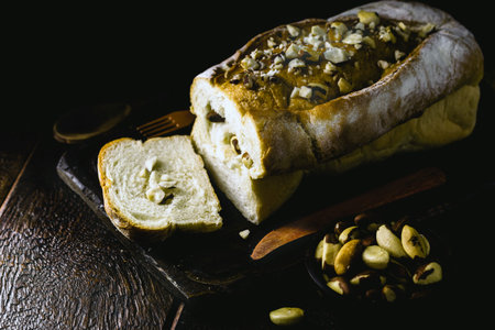 Brazil nut bread. Brazilian bread made with Brazil nuts. Home made organic and vegan, natural product.の写真素材