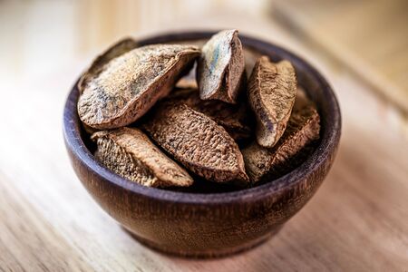 Brazil nut, with shell. Culinary ingredient from brazil.の写真素材
