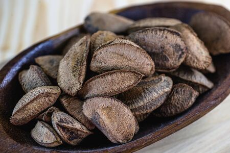 Brazil nut, with shell. Culinary ingredient from brazil.の写真素材