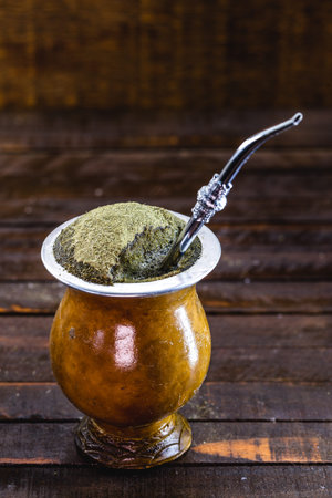 Gaucho yerba mate tea, the chimarrão, a typical Brazilian drink, traditionally in a bombilla stick...
