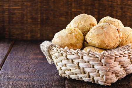 Brazilian cheese bread basket. Typical snack from the state of Minas Gerais, Brazilian cuisine.の写真素材
