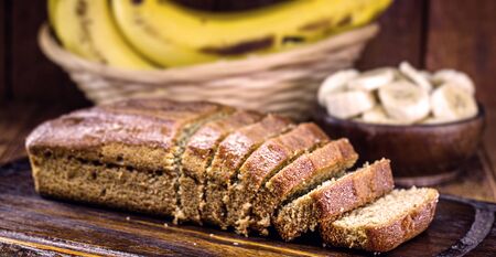 homemade banana flavored cake, totally organic. Healthy dessert.の写真素材