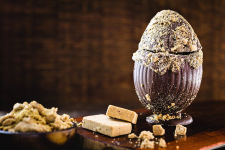 gourmet chocolate easter egg with regional ingredients from brazil. Homemade chocolate egg with paÃ§oca.の写真素材