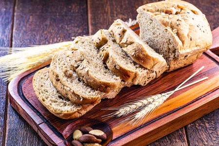 sliced â€‹â€‹bread, flaxseed and chestnuts. Vegan bread, healthy life concept.