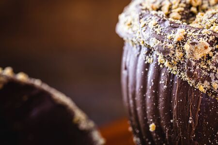 Creative, chic Easter egg. PaÃ§oca chocolate egg (ground peanuts) and homemade chocolate. Extra income for Easter in Brazil.の写真素材