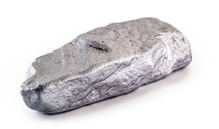Chrome elemental specimen sample isolated on white background, mining and gemstone concept.