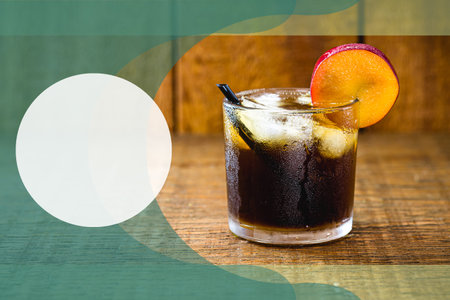 composite with plum caipirinha drink, international caipirinha day on September 13, space for text...