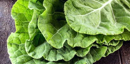 large kale leaves, loose and green, used in cooking.