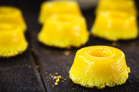 A Brazilian dessert made with eggs and coconut. Quindim, noderste do brasil cuisine