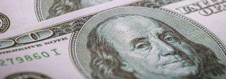 details of the 100 dollar bill, president franklin. American economy concept