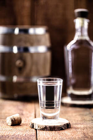 alcoholic beverages, cachaÃ§a, rum, rum and cognac. Selection of strong and strong alcoholic drinks, glasses. Vodka, brandy, tequila, brandy and whiskey, grappa, liqueur, vermouth, tincture, rum.の写真素材